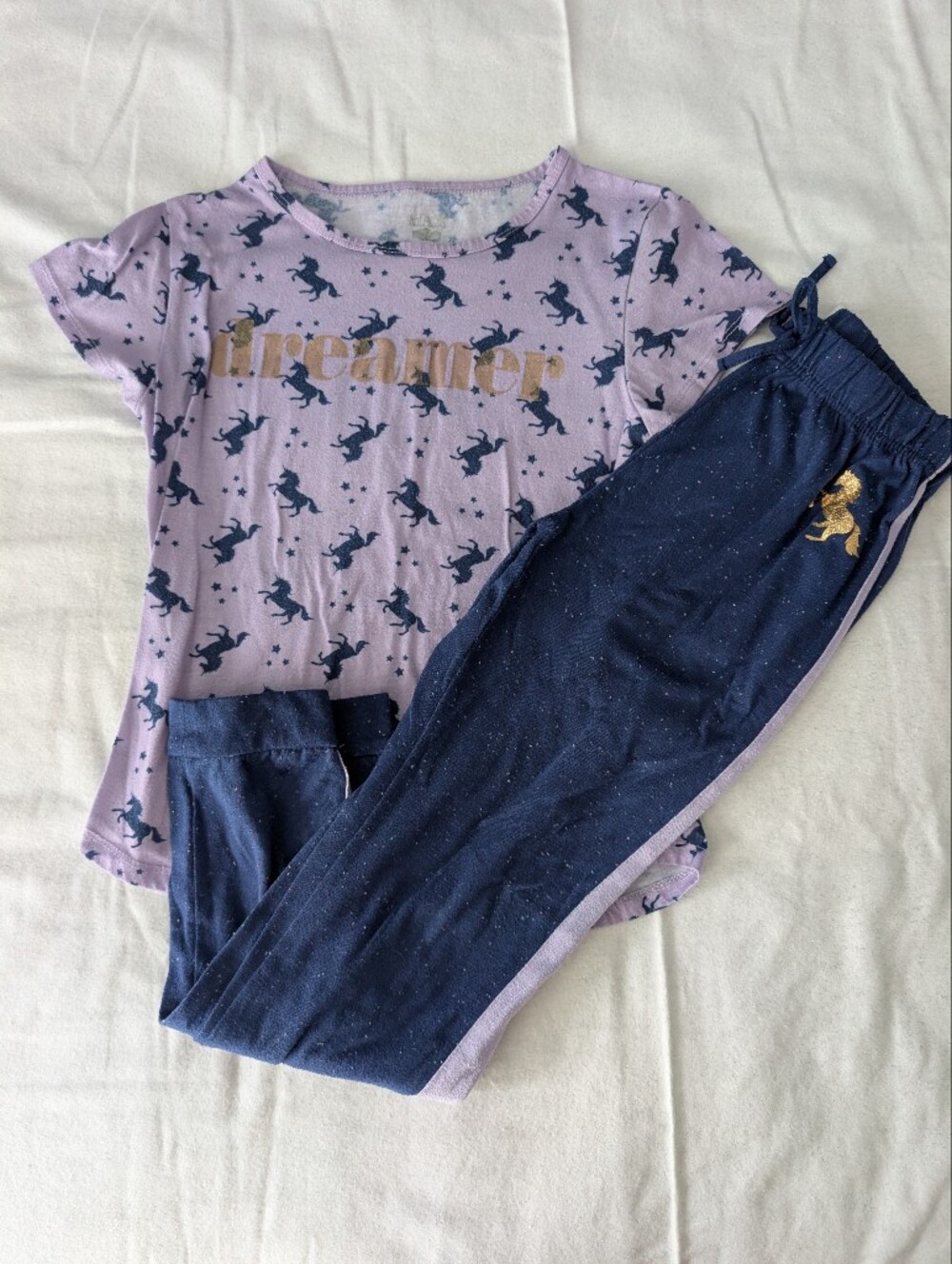 Kids Unicorn Pajama Set - Lavender Top & Navy Pants